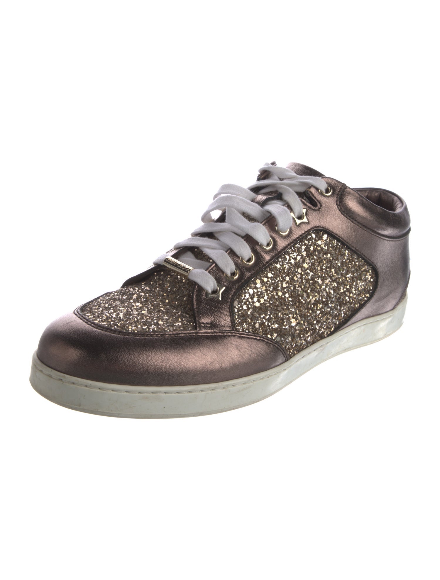 Jimmy Choo Glitter Leather Trim Embellishment Sneakers
