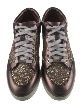 Jimmy Choo Glitter Leather Trim Embellishment Sneakers