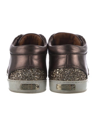 Jimmy Choo Glitter Leather Trim Embellishment Sneakers