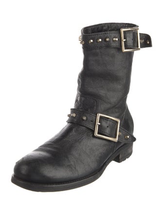 Jimmy Choo Leather Studded Accents Moto Boots