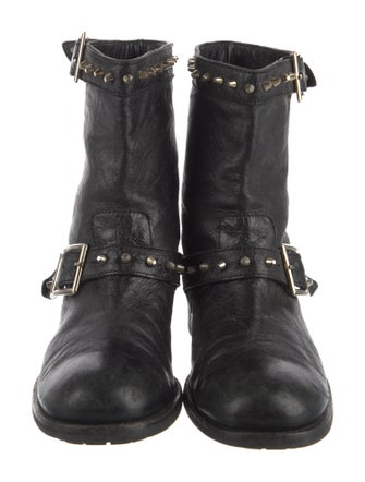 Jimmy Choo Leather Studded Accents Moto Boots