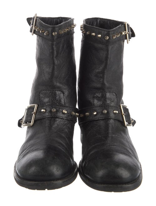 Jimmy Choo Leather Studded Accents Moto Boots