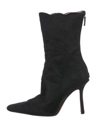 Jimmy Choo Satin Lace Trim Embellishment Sock Boots