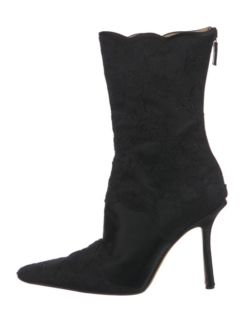 Jimmy Choo Satin Lace Trim Embellishment Sock Boots