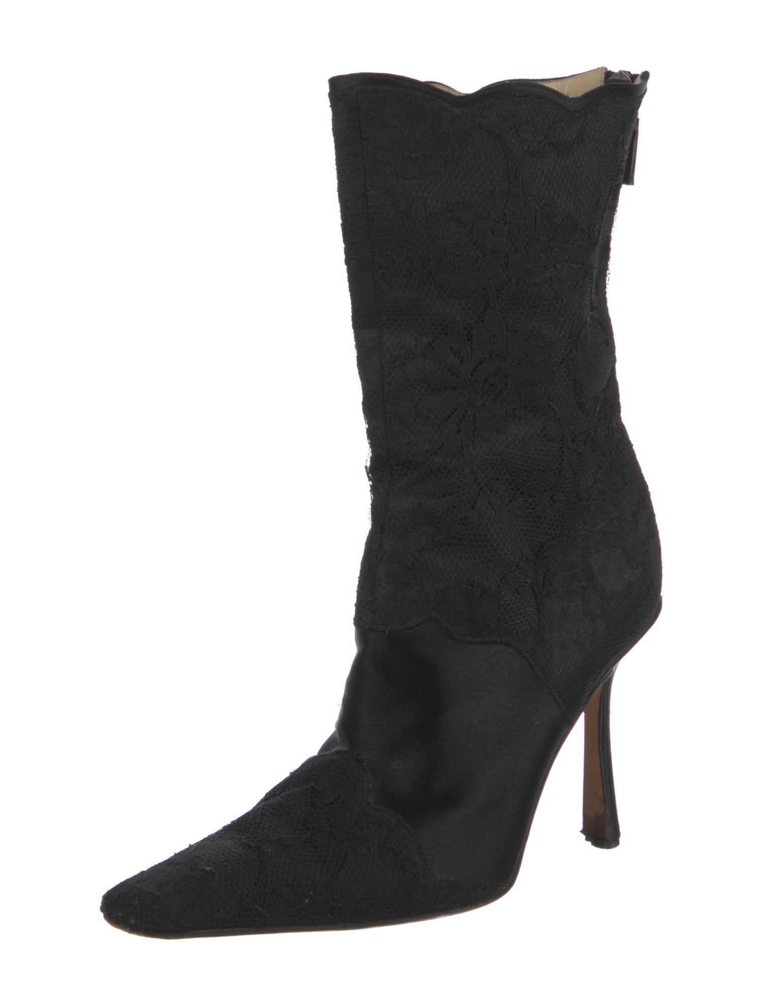 Jimmy Choo Satin Lace Trim Embellishment Sock Boots