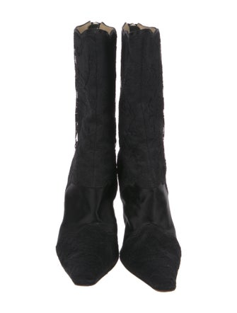 Jimmy Choo Satin Lace Trim Embellishment Sock Boots