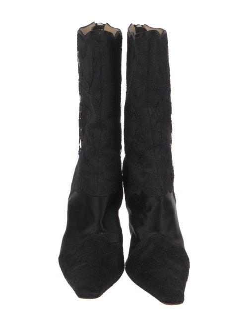 Jimmy Choo Satin Lace Trim Embellishment Sock Boots