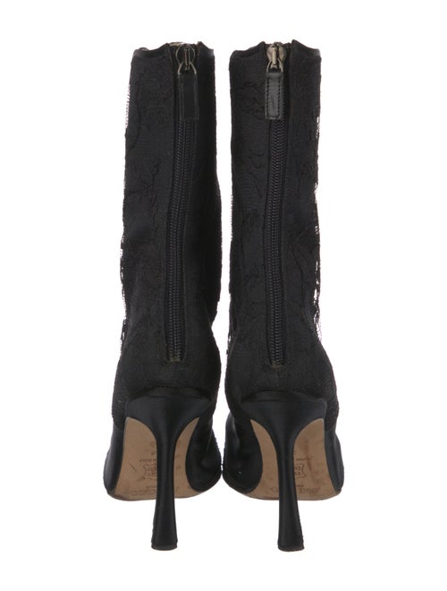 Jimmy Choo Satin Lace Trim Embellishment Sock Boots