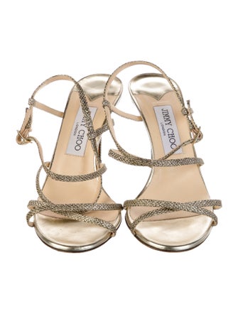 Jimmy Choo Leather Glitter Accents Slingback Sandals