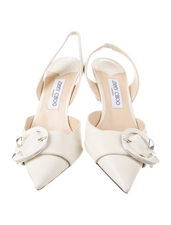 Jimmy Choo Faux Pearl Accents Leather Slingback Pumps