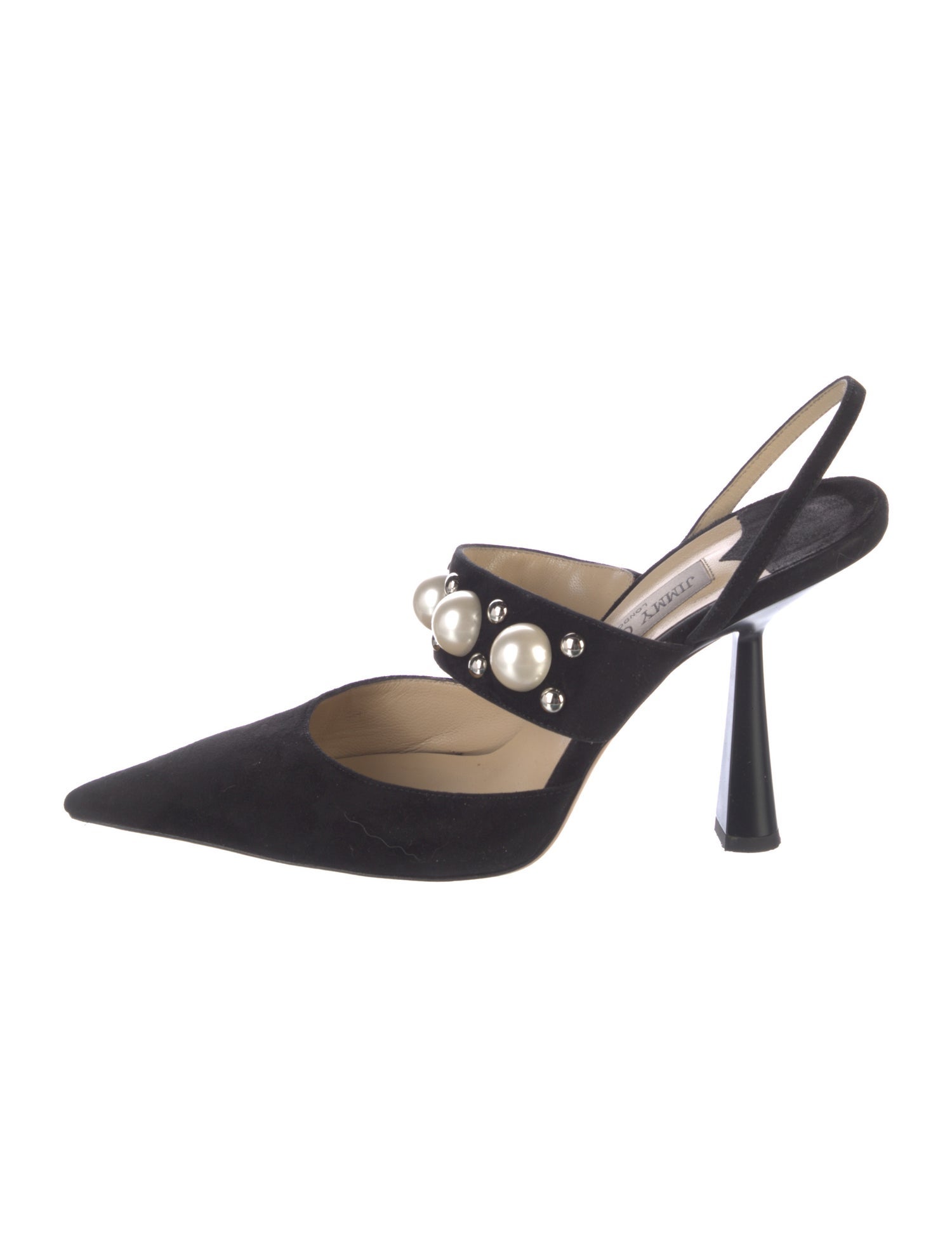 Jimmy Choo Faux Pearl Accents Suede Slingback Pumps
