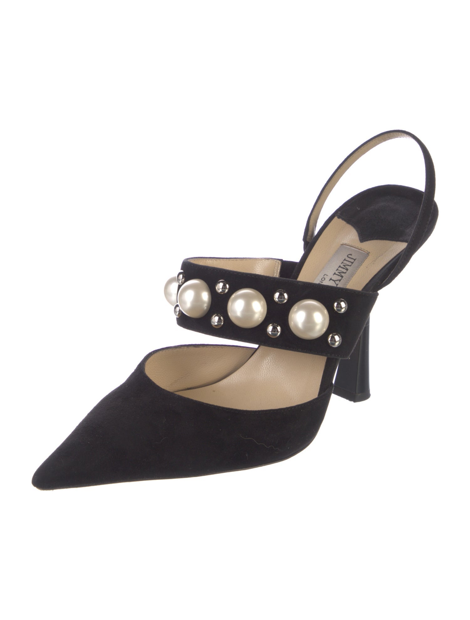Jimmy Choo Faux Pearl Accents Suede Slingback Pumps