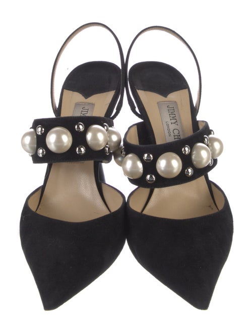 Jimmy Choo Faux Pearl Accents Suede Slingback Pumps