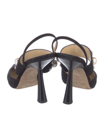 Jimmy Choo Faux Pearl Accents Suede Slingback Pumps