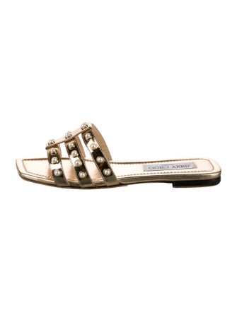 Jimmy Choo Faux Pearl Accents Leather Slides