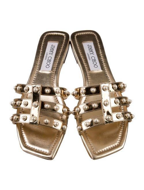 Jimmy Choo Faux Pearl Accents Leather Slides