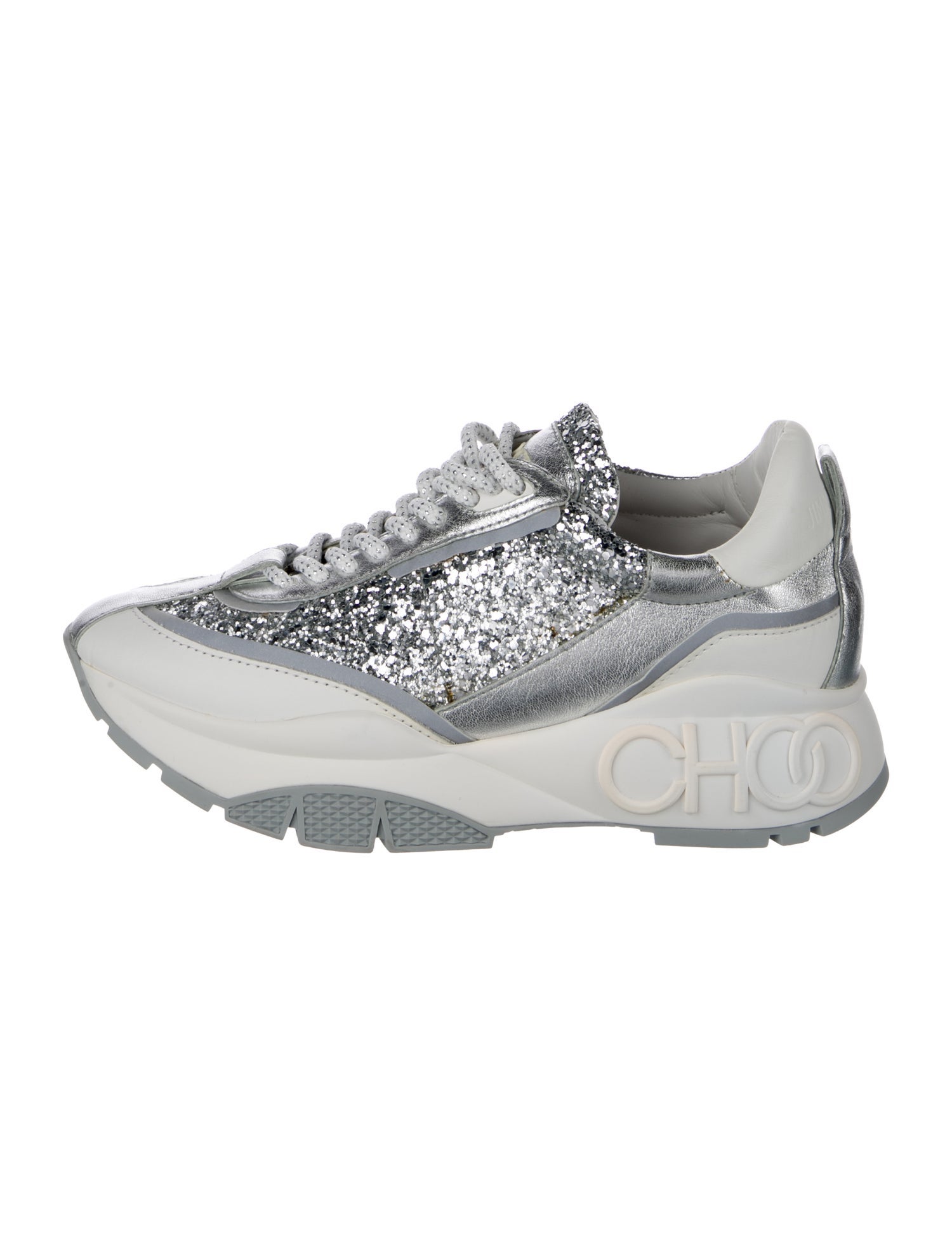 Jimmy Choo Leather Glitter Accents Sneakers