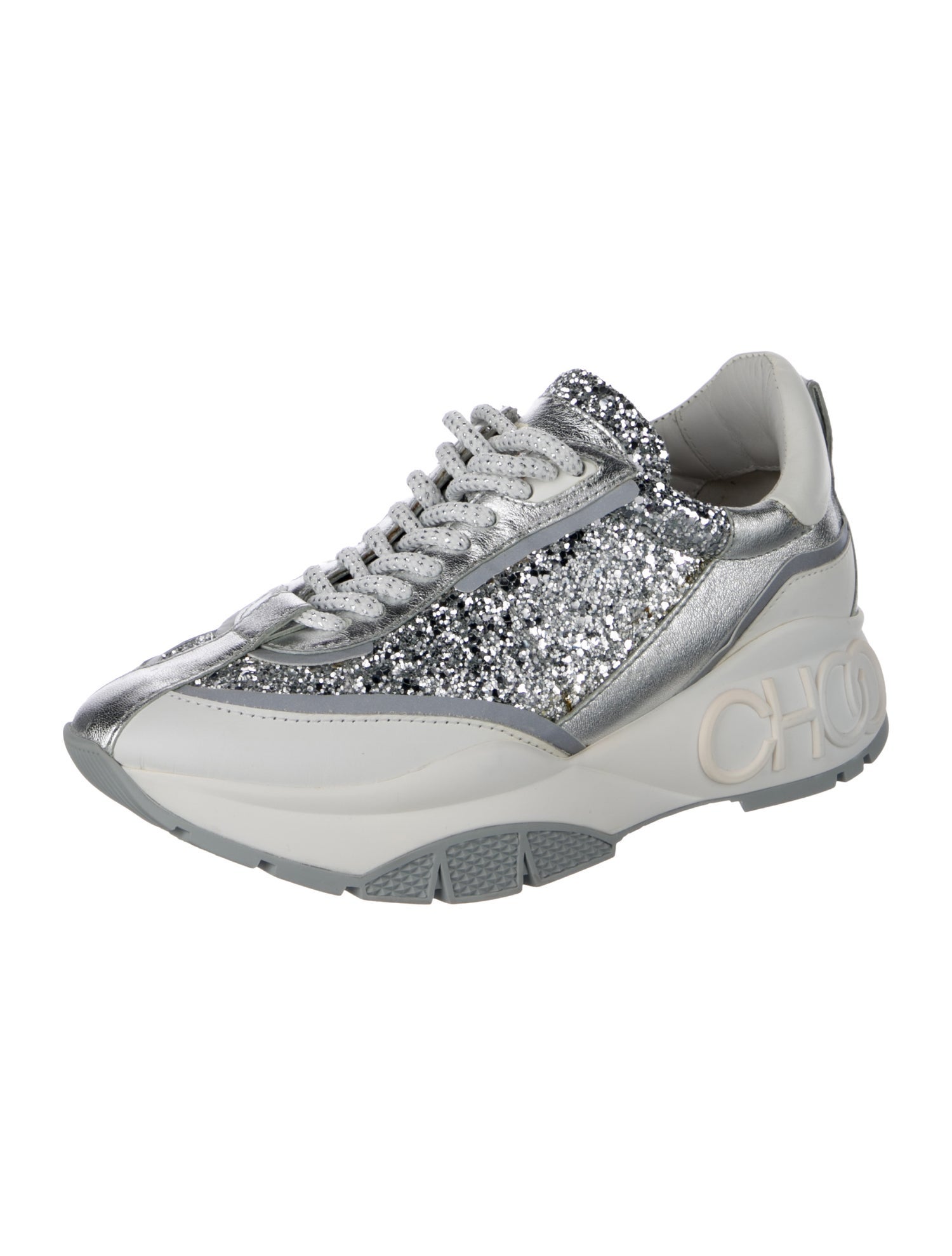 Jimmy Choo Leather Glitter Accents Sneakers