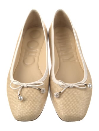 Jimmy Choo Straw Crystal Embellishments Ballet Flats