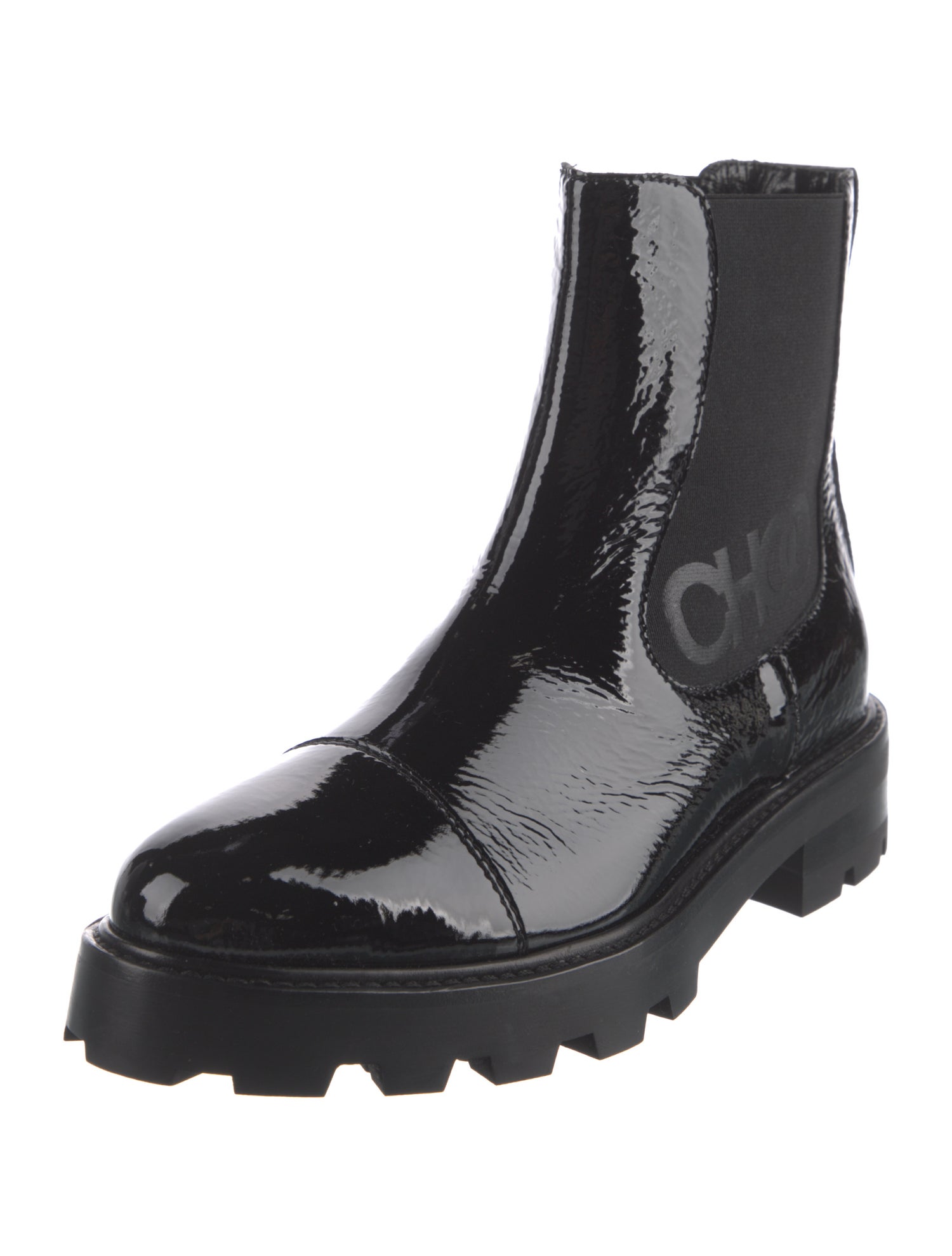 Jimmy Choo Signature Logo Patent Leather Chelsea Boots