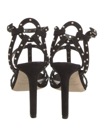 Jimmy Choo Faux Pearl Accents Suede Gladiator Sandals