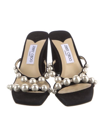 Jimmy Choo Faux Pearl Accents Suede Slides
