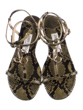 Jimmy Choo Embossed Leather Animal Print T-Strap Sandals