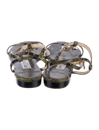 Jimmy Choo Embossed Leather Animal Print T-Strap Sandals
