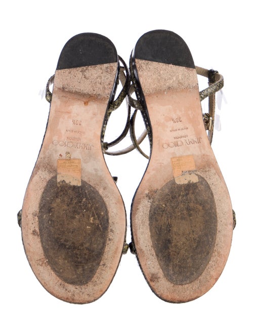 Jimmy Choo Embossed Leather Animal Print T-Strap Sandals