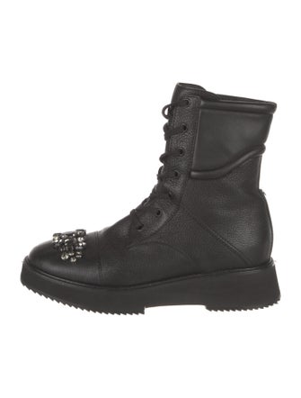 Jimmy Choo Leather Crystal Embellishments Combat Boots