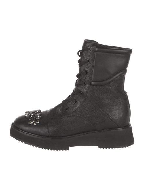 Jimmy Choo Leather Crystal Embellishments Combat Boots