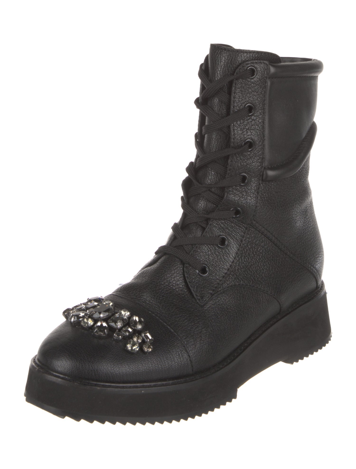 Jimmy Choo Leather Crystal Embellishments Combat Boots