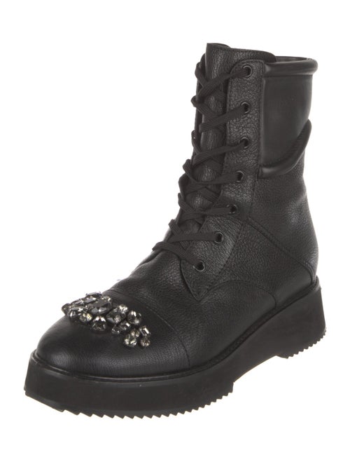 Jimmy Choo Leather Crystal Embellishments Combat Boots