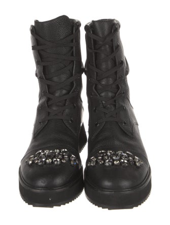 Jimmy Choo Leather Crystal Embellishments Combat Boots
