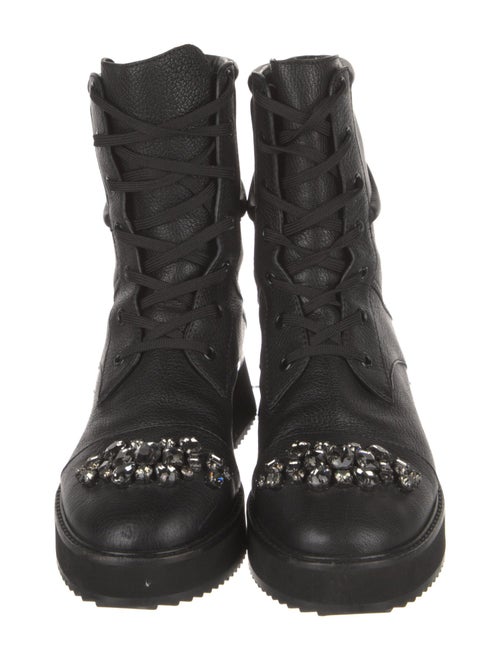 Jimmy Choo Leather Crystal Embellishments Combat Boots
