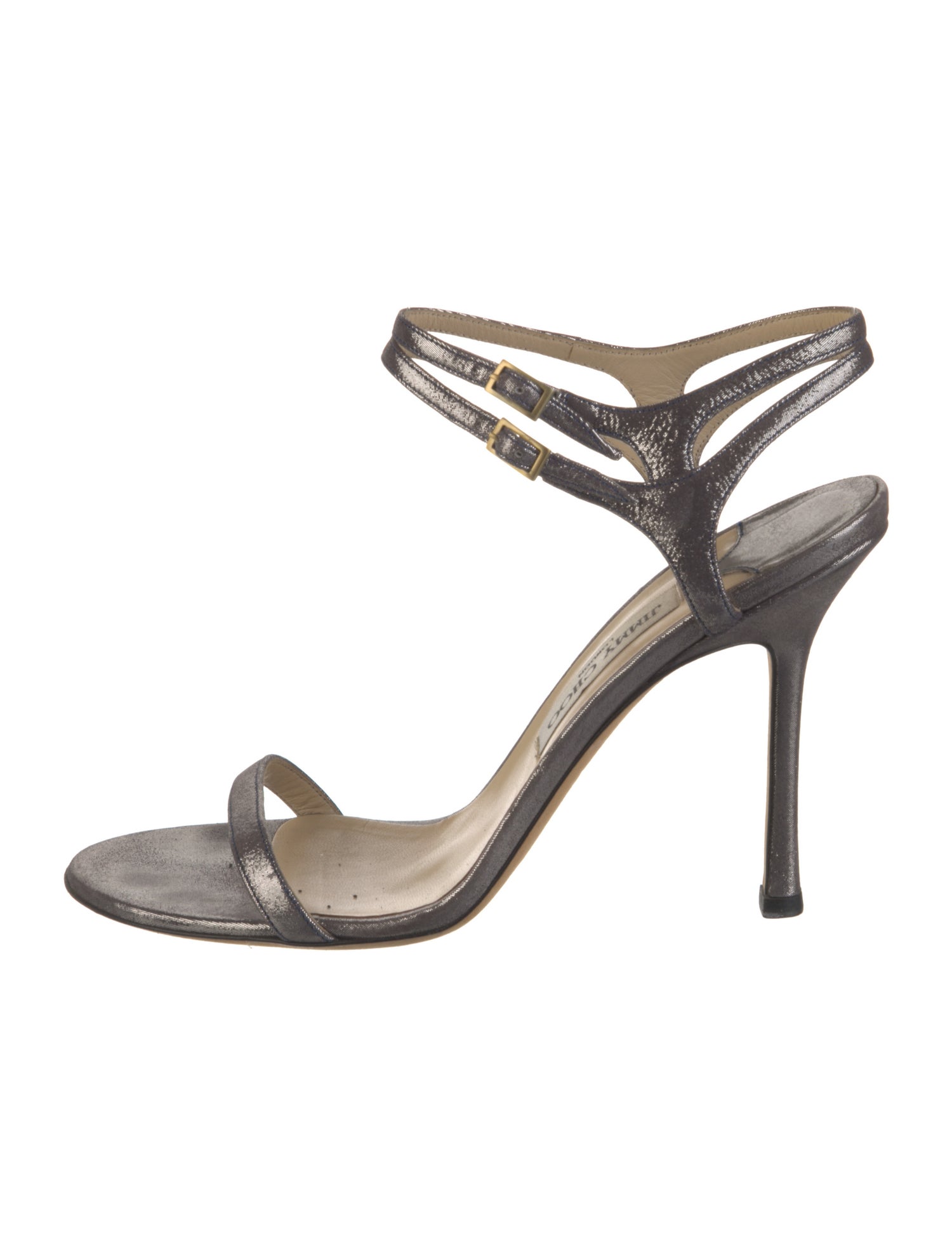 Jimmy Choo Leather Glitter Accents T-Strap Sandals