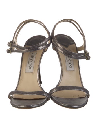 Jimmy Choo Leather Glitter Accents T-Strap Sandals