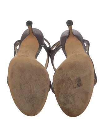 Jimmy Choo Leather Glitter Accents T-Strap Sandals