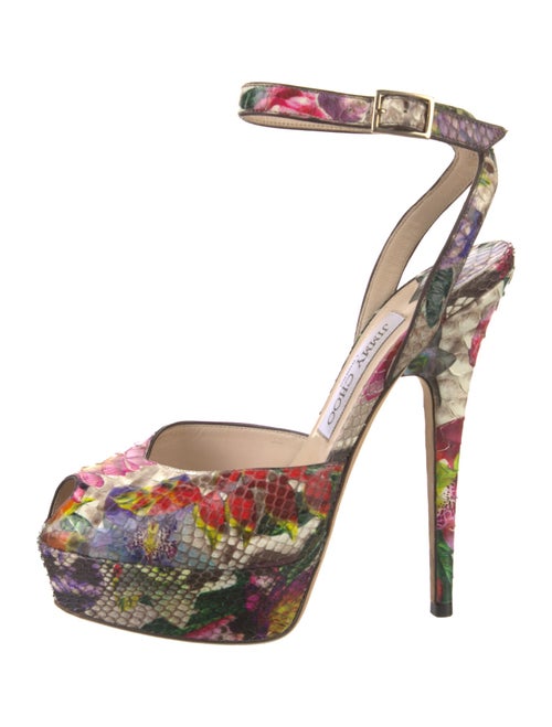 Jimmy Choo Snakeskin Floral Print Slingback Pumps