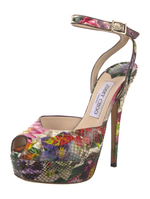 Jimmy Choo Snakeskin Floral Print Slingback Pumps