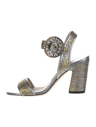 Jimmy Choo Leather Crystal Embellishments Sandals