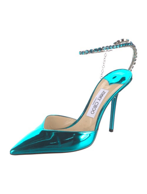 Jimmy Choo Patent Leather Crystal Embellishments Slingback Pumps