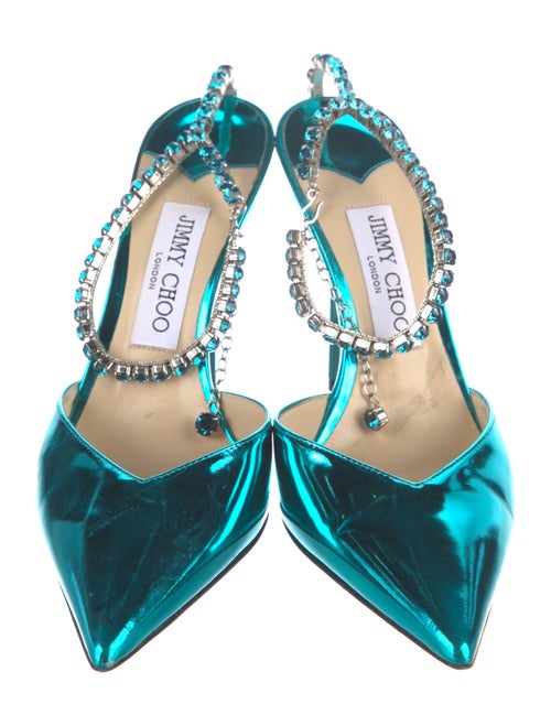 Jimmy Choo Patent Leather Crystal Embellishments Slingback Pumps
