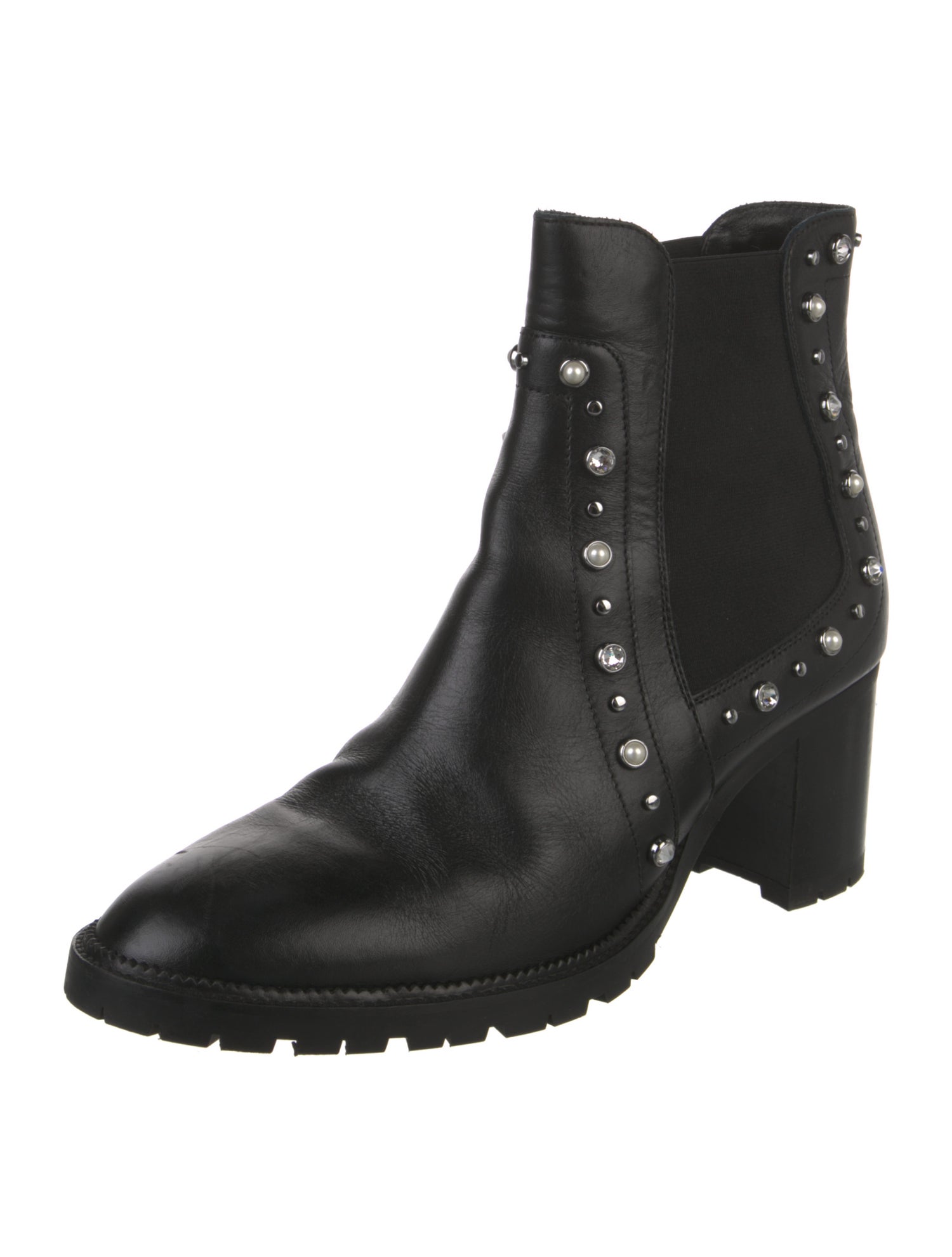 Jimmy Choo Faux Pearl Accents Leather Chelsea Boots