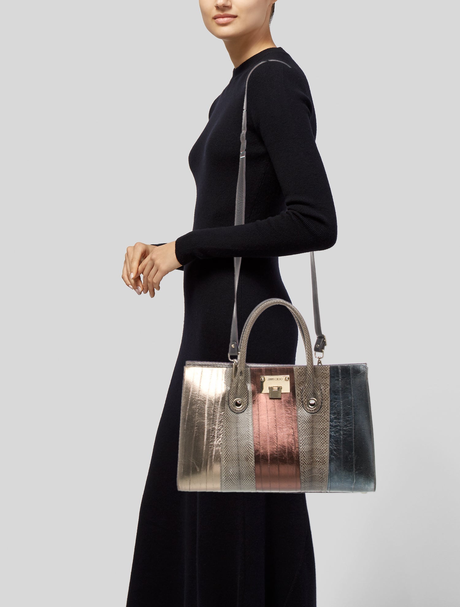 Jimmy Choo Embossed Leather Top Handle Bag