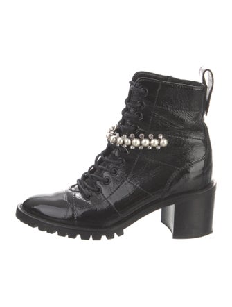 Jimmy Choo Patent Leather Crystal Embellishments Combat Boots