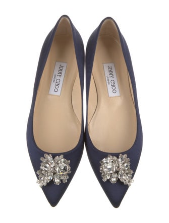 Jimmy Choo Satin Crystal Embellishments Flats
