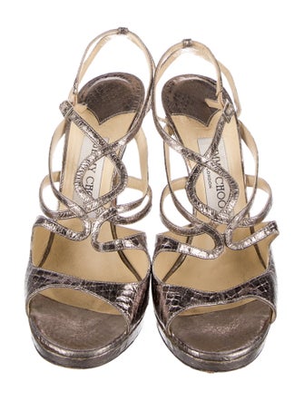 Jimmy Choo Snakeskin Leather Trim Embellishment Slingback Sandals
