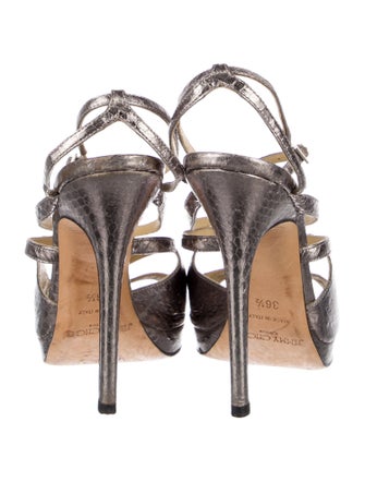 Jimmy Choo Snakeskin Leather Trim Embellishment Slingback Sandals