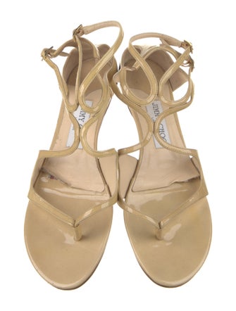 Jimmy Choo Patent Leather Leather Trim Embellishment Gladiator Sandals